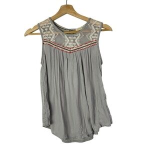 Rewind Gray Lace Embroidered Bust Sleeveless Tank Top XS